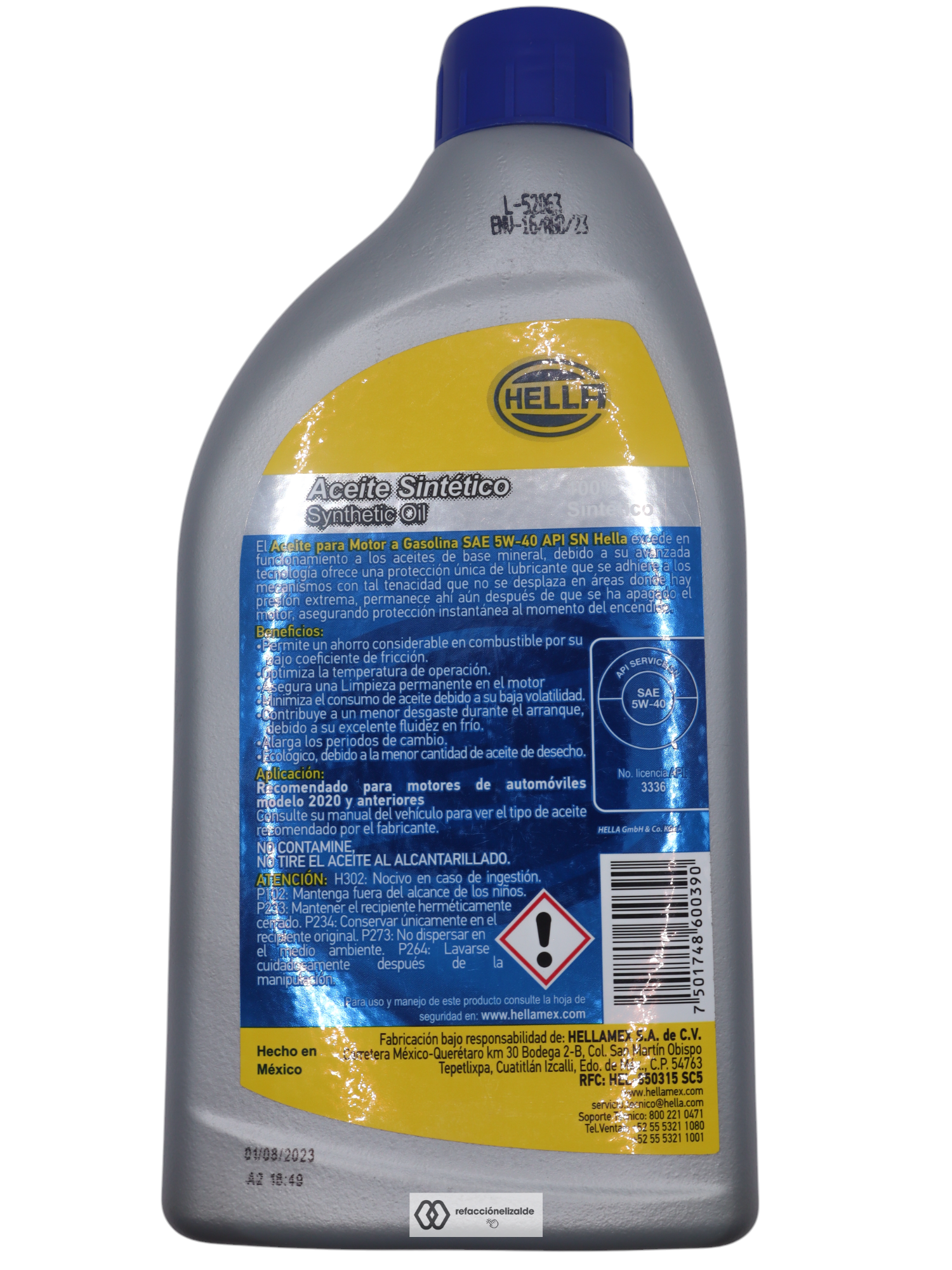 Hella 5w40 Sintético 946ml - Imagen 2