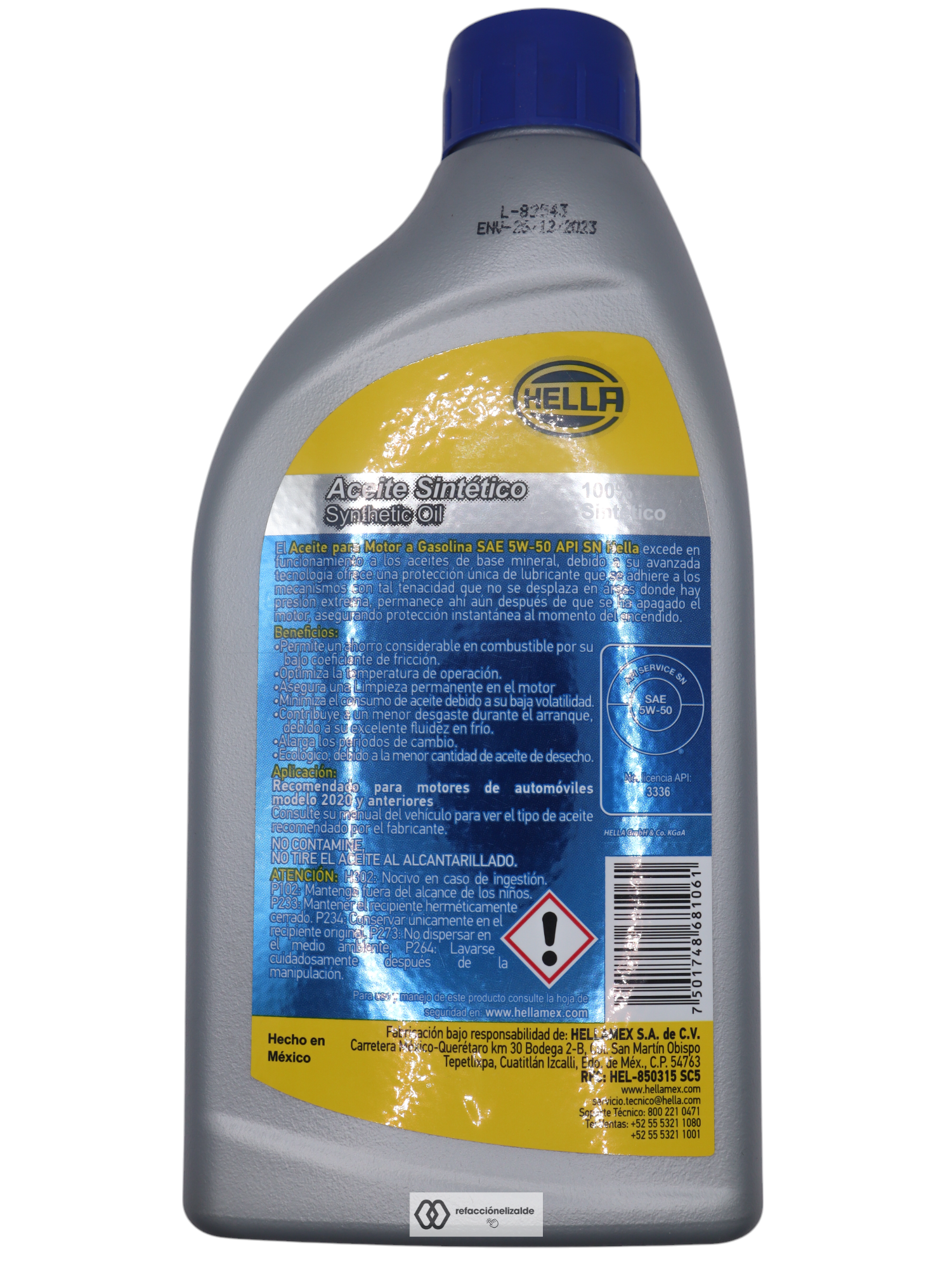 Hella 5w50 Sintético 946ml - Imagen 2
